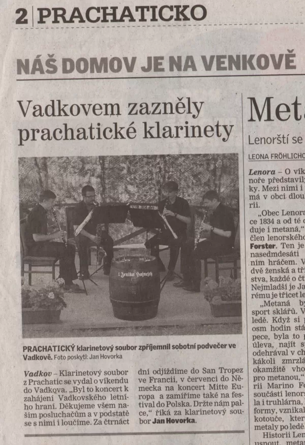 Vadkovem zazněly prachatické klarinety / Prachatický deník U nás doma 17.6.2015