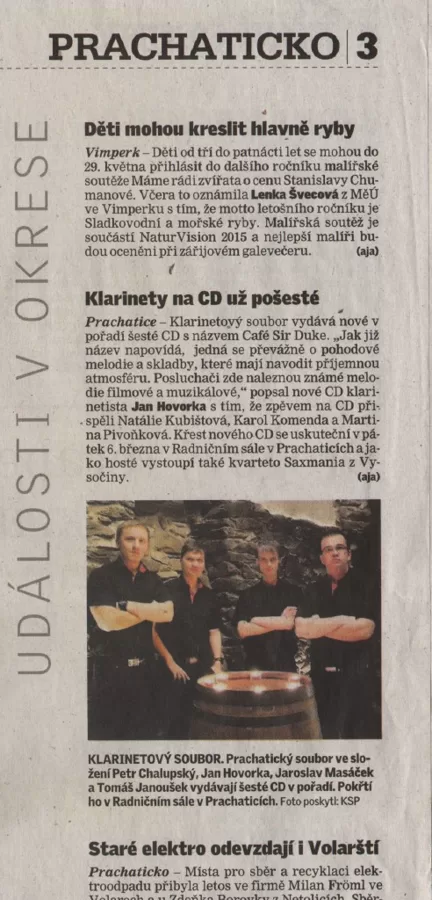 Klarinety na CD už pošesté / Prachatický deník 16.2.2015