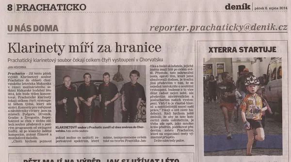 Klarinety míří za hranice / Prachatický deník 8.8.204