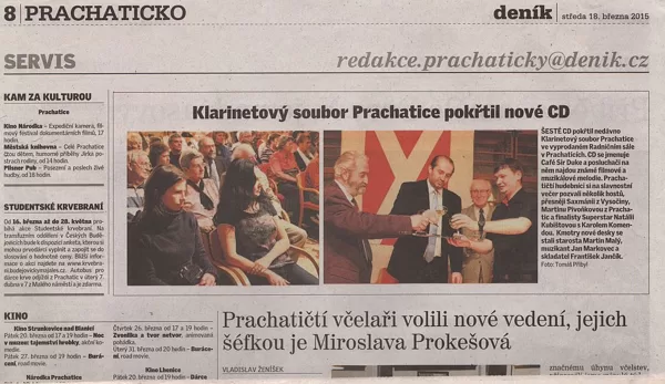 Klarinetový soubor Prachatice pokřtil nové CD / Prachatický deník 18.3.2015