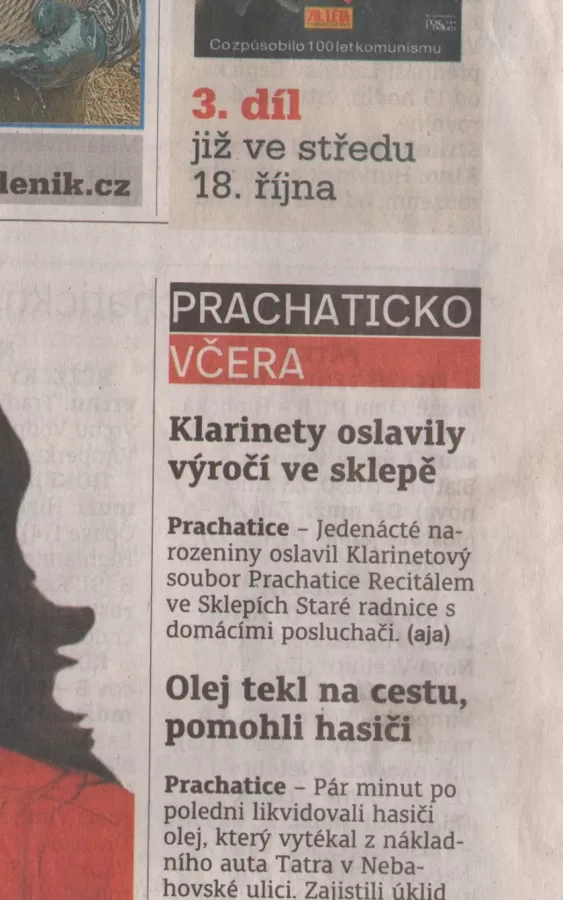 Klarinety oslavili výročí ve sklepě / Prachatický deník 13.10.2017
