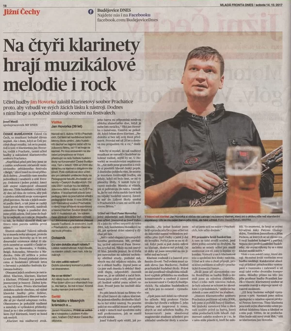 Na čtyři klarinety hrají muzikálové melodie i rock / MF Dnes Jižní Čechy 14.10.2017