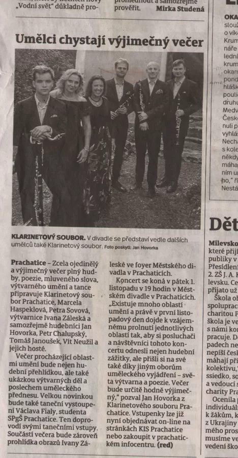 Umělci chystají vyjímečný večer / 23.10.2019, Prachatický deník