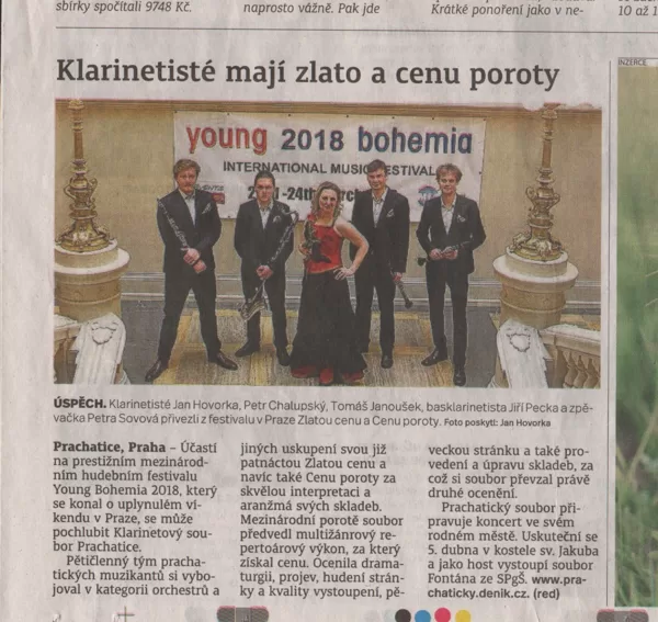 Klarinetisté mají zlato a cenu poroty / Prachatický deník 28.3.2018