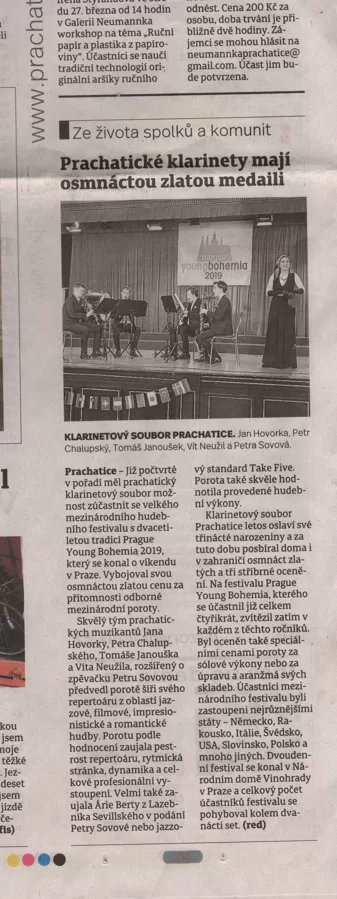 Prachatičtí klarinetisté mají osmnáctou medaili / Prachatický deník 26.3.2019