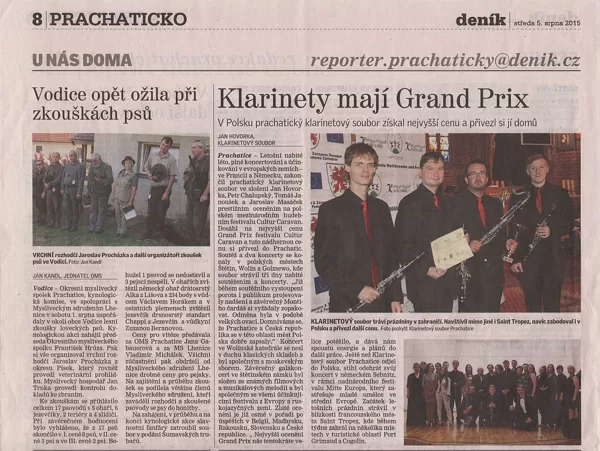 Klarinety mají Grand Prix / Prachatický deník U nás doma 5.8.2015