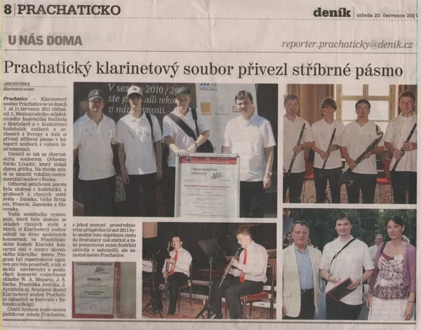 Prachatický klarinetový soubor přivezl stříbrné pásmo / Prachatický deník 20.7.2011