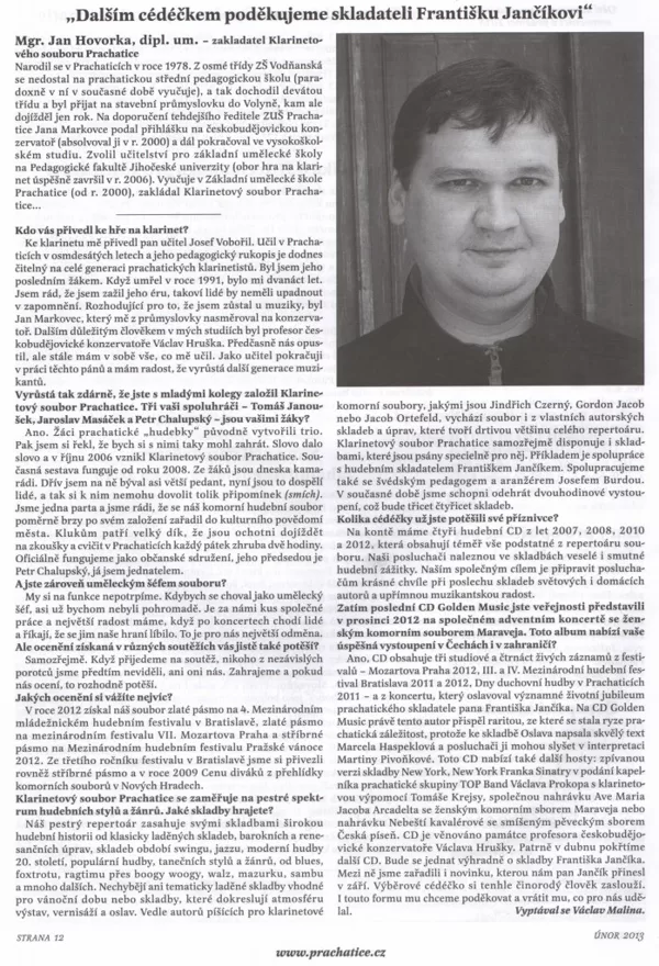 Rozhovor s Klarinetovým souborem Prachatice / Radniční list Prachatice leden 2013