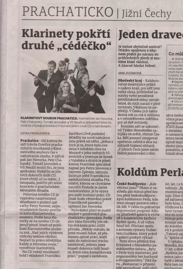 Klarinetisté pokřtí cédéčko / Prachatický deník 3.10.2018