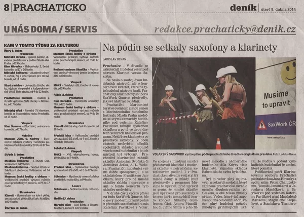 Na pódiu se setkaly saxofony a klarinety / Prachatický deník 8.4.2014