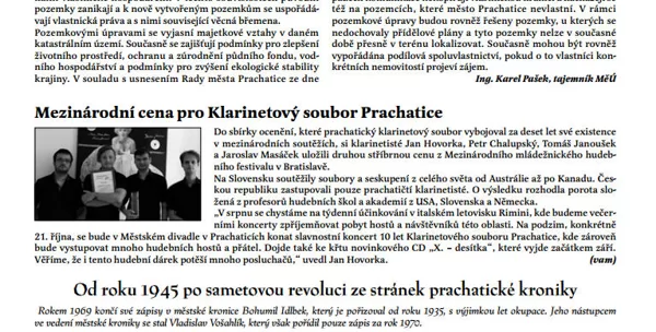 Mezinárodní cena pro Klarinetový soubor Prachatice / Radniční list Prachatice srpen 2016