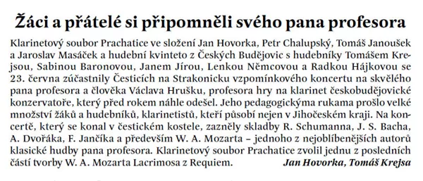 Žáci a přátelé si připomněli svého pana profesora / Radniční list Prachatice srpen 2013