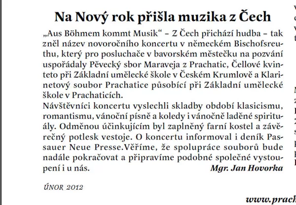 Na Nový rok přišla muzika z Čech / Radniční list Prachatice únor 2012