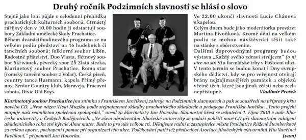 Druhý ročník Podzimních slavností se hlásí o slovo / Radniční list Prachatice září 2013