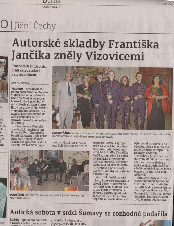Autorské skladby Františka Jančíka zněly Vizovicemi / Prachatický deník 30.8.2017